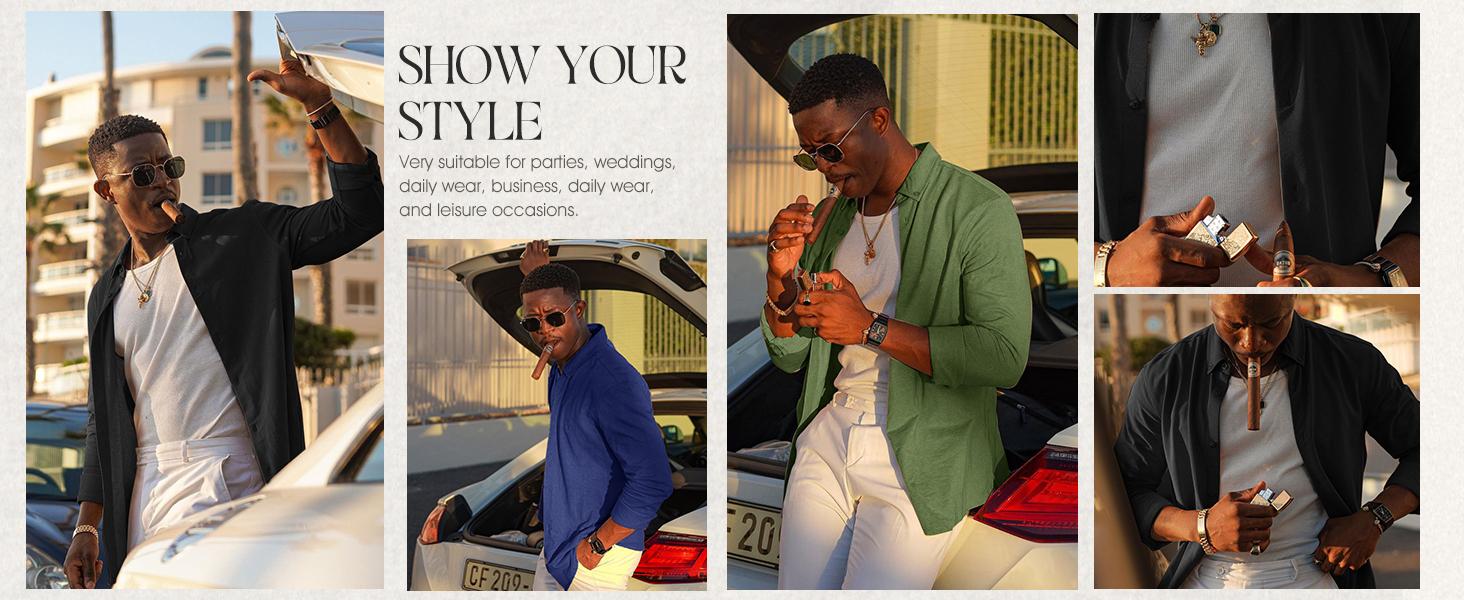 Runcati Men’s Button Down Shirt Cotton Linen Casual Long Sleeve Shirts Collared Hippie Beach Tops