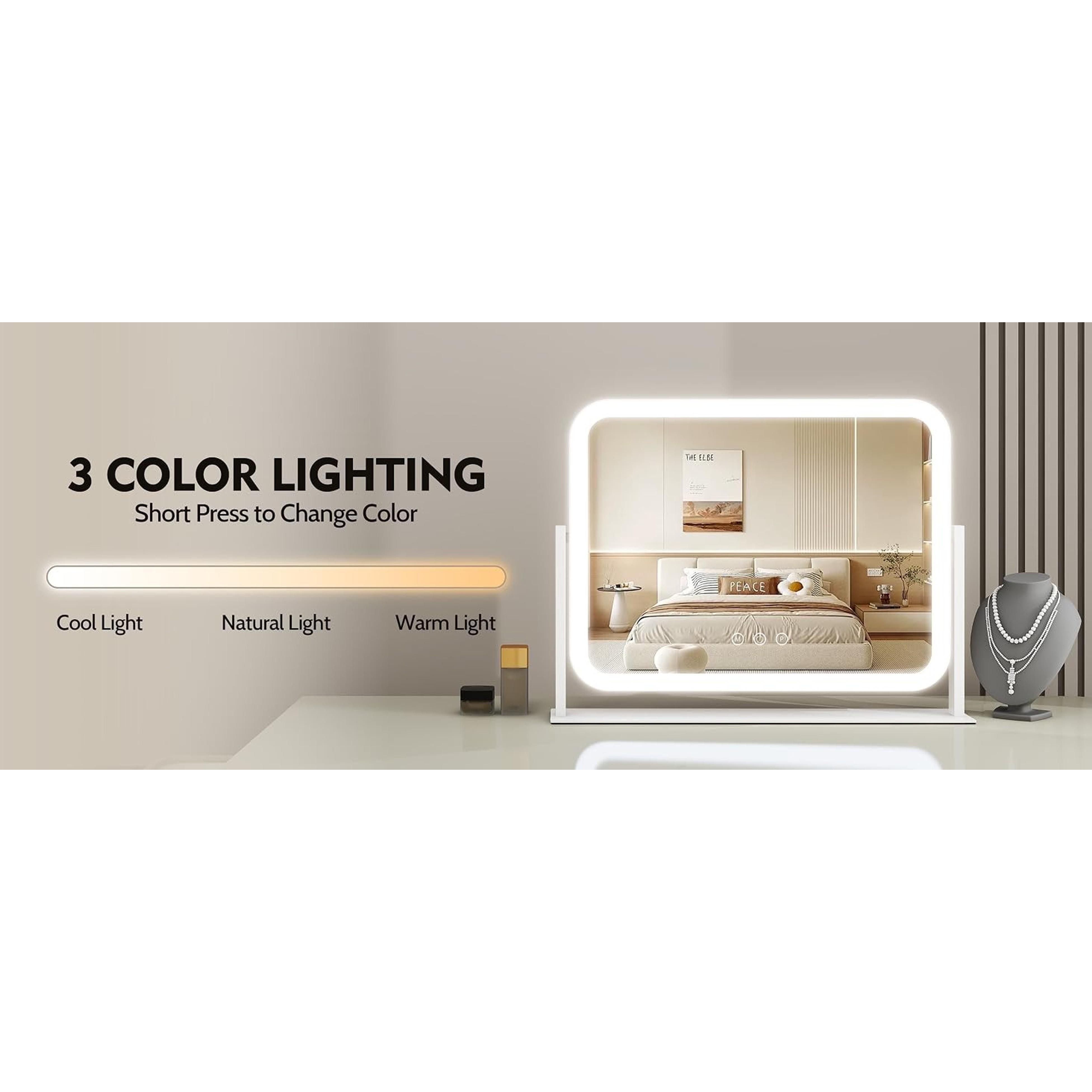 Elegant Lighted Vanity Mirror (White) - 17"x13" Indoor Furniture, 10X Magnification, 3 Color Lighting Modes, Smart Touch Control, 360° Rotation, Home & Bedroom Decor, Gift for Women Elegant Lighted Vanity Mirror (White) - 17"x13" Indoor Furniture, 10X Magnification, 3 Color Lighting Modes, Smart Touch Control, 360° Rotation, Home & Bedroom Decor, Gift for Women