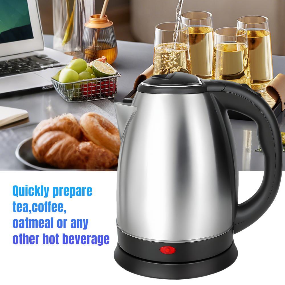 2-liter Stainless Steel Electric Kettle, Rapid Boiling, Automatic Power-Off, Dry-Burn Protection, Large Capacity Design, silvery Color, Suitable for Household and Kitchen Use
