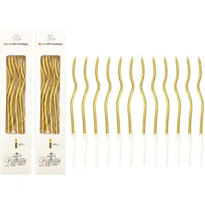 Twisty Birthday Candles 12 Pcs Gold Birthday Candles for Cake Spiral Cake Candles Cupcake Candles Long Thin Candles Curly Coil Cakes Candles for Cakes Decoration Wedding Party (Metallic Colorful)