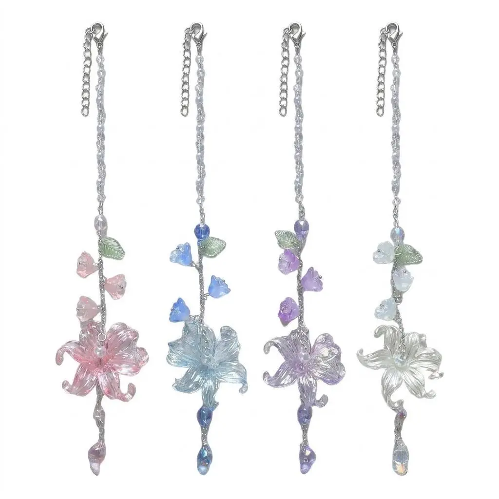 Women's Handmade Lily Of The Valley Resin Car Hanging Keyring - 1/4pcs Fairycore Aesthetic Charm, Sparkling Faux Crystal Sun Catcher, Boho Auto Interior Accessory Gift