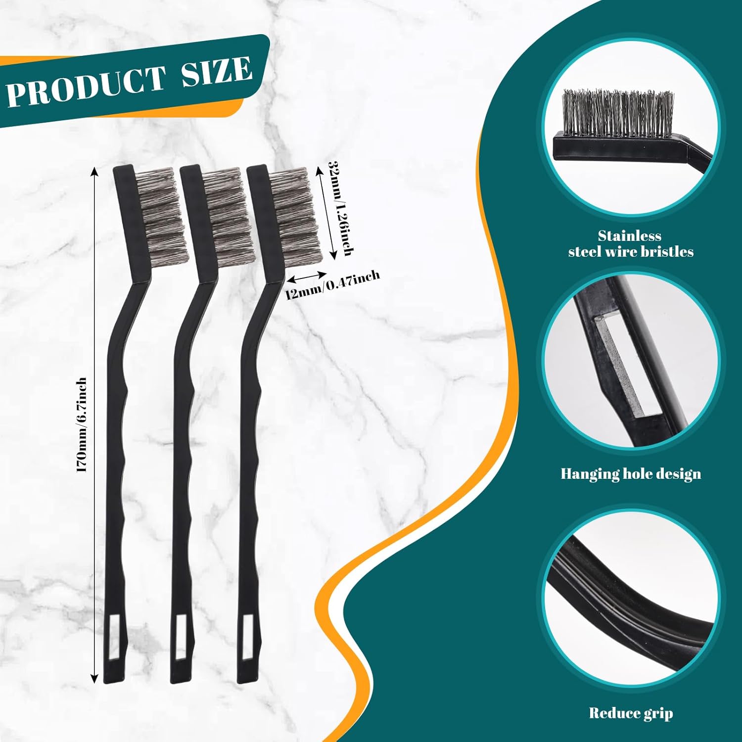 20 count Mini Wire Brush Stainless Steel Brush Set, Curved Handle Masonry Brush Wire Brush for Cleaning Welding Slag and Rust