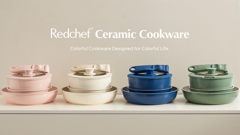 【New Year Sale】Redchef Removable Handle Pots And Pans Non Stick, Ceramic Cookware Set, RV Cookware Set, Non Toxic Pots And Pans Set No PFAS & PTFE & PFOA, Detachable Pots And Pans, Dishwasher & Oven Safe