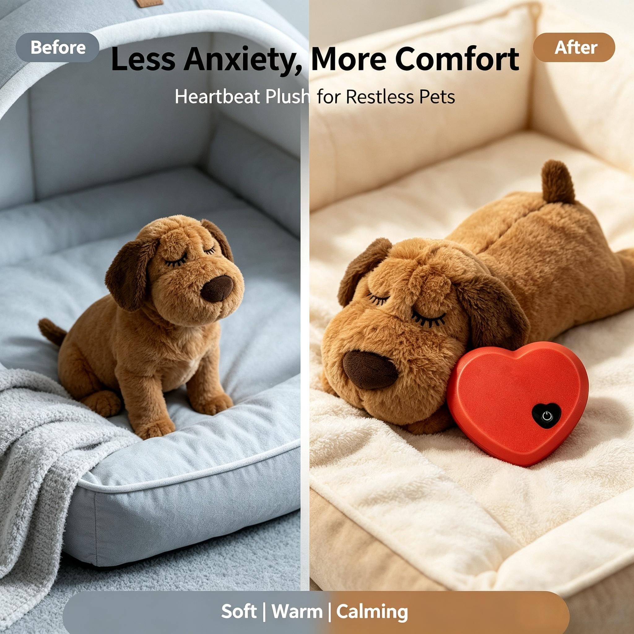 Plush Heartbeat Dog Toy - Anxiety Relief Cuddly Companion, Calming Interactive Sleep Aid for Puppies & Dogs,