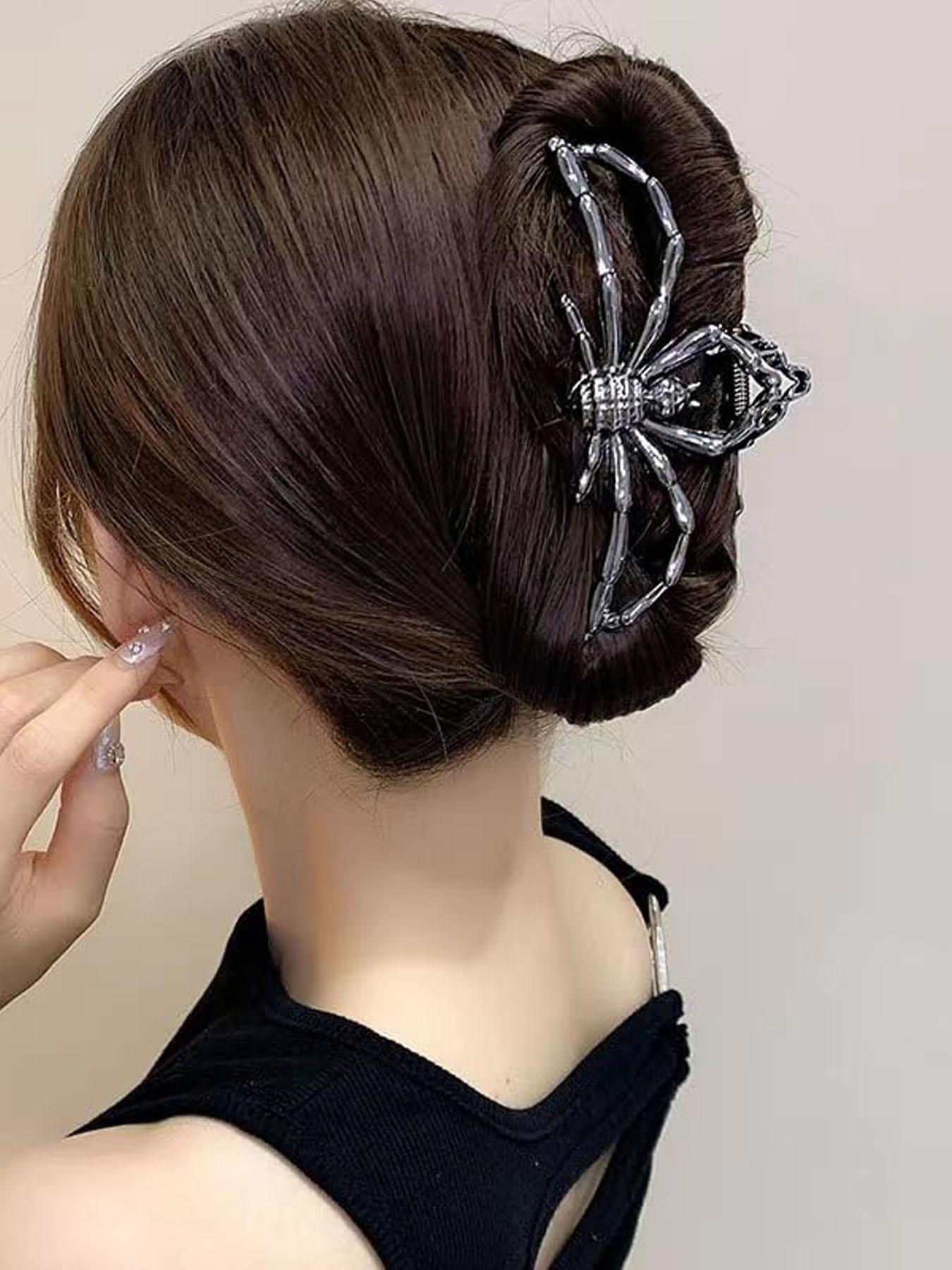 Spider Metal Hair Clip, 1pcs Gunmetal Spider Hair Claw Clip, Punk & Y2K-Style Hair Accessories, Decorative Hair Clips for Thin Hair