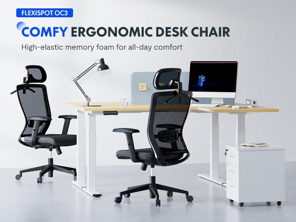 【TikTokShopBlackFriday】Executive Ergonomic Office Chair, Height Adjustable Mesh Computer Chair with Adjustable Headrest, Armrests, and Lumbar Support, Home Office Desk Chair, Gray