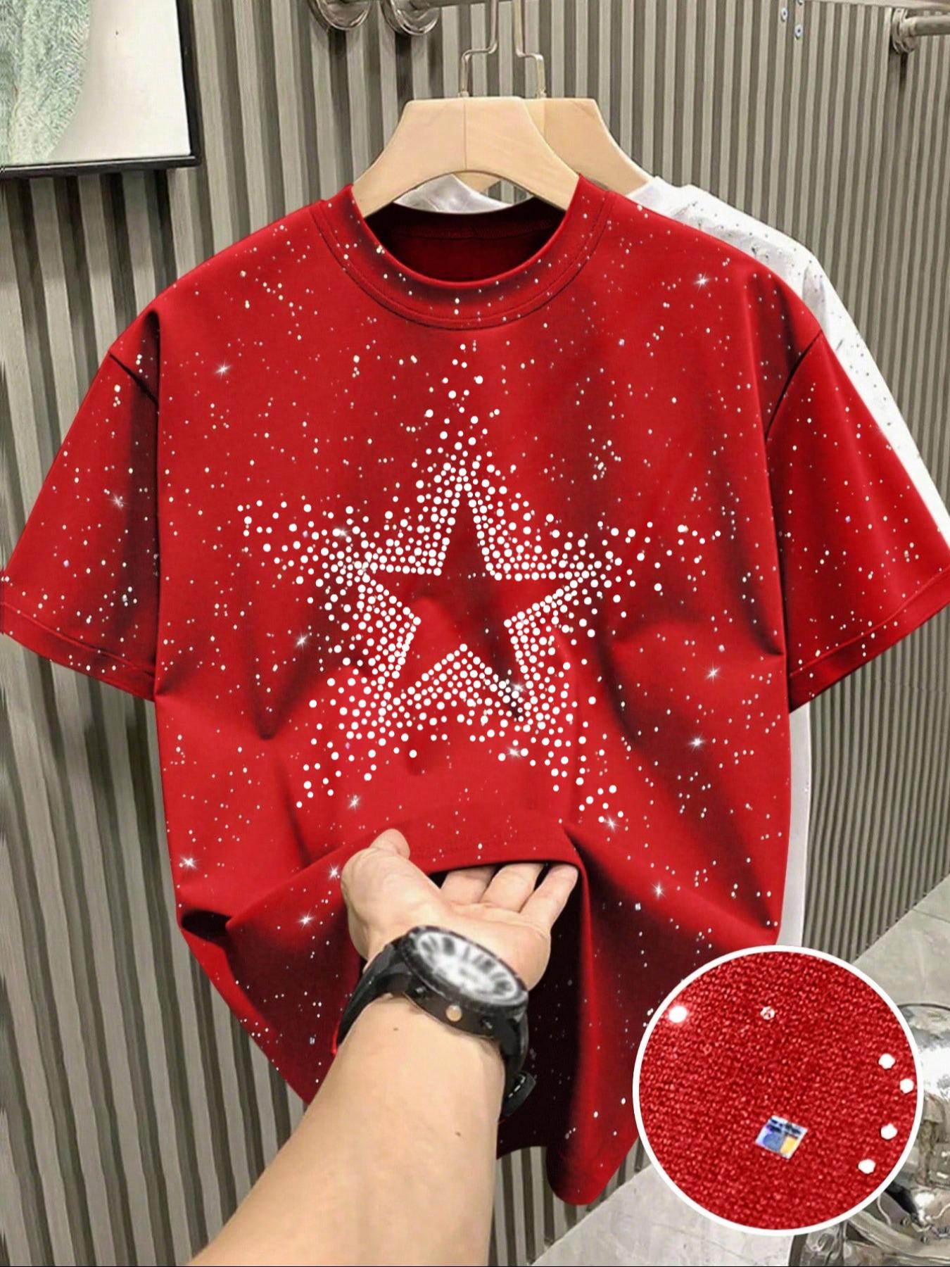 New Men's Casual Short Sleeve T-Shirt, Fashlon Starry Sky Reflective Design, Sparkling Like a Starry Sky, Essential Item for Men's Outdoor Activities,Multiple colors to choose from