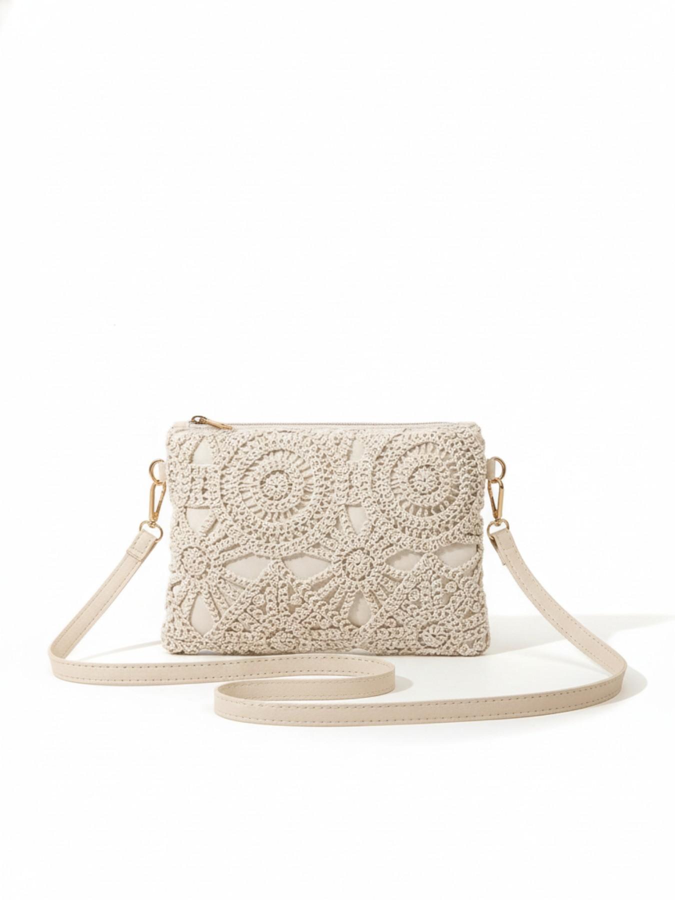 Mini Beach Bag With Wrist Strap & Coin Purse, Women's Shoulder Crossbody Bag, Spring/Summer New Versatile Small Unique Shoulder Bag, Sweet Square Bag , New Year , Beach, Straw Bag