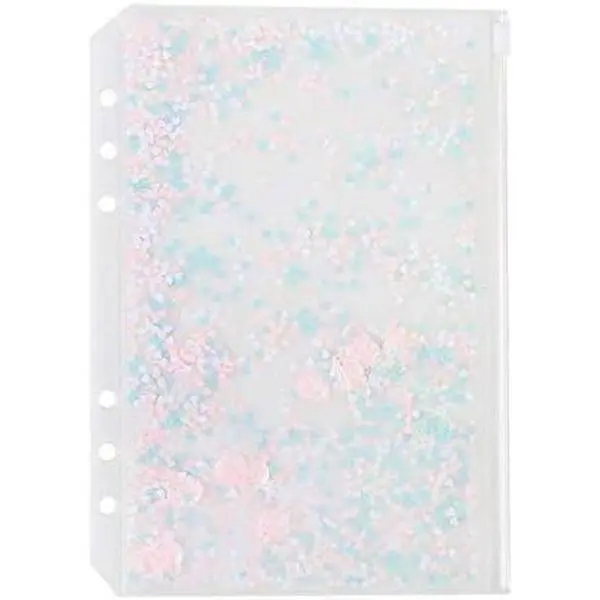 2-Pack Glitter Flakes Decorated Transparent Plastic Zipper Pocket Envelopes, A5 Size for 6-Ring Binder Notebooks (Office Binder Accessories)