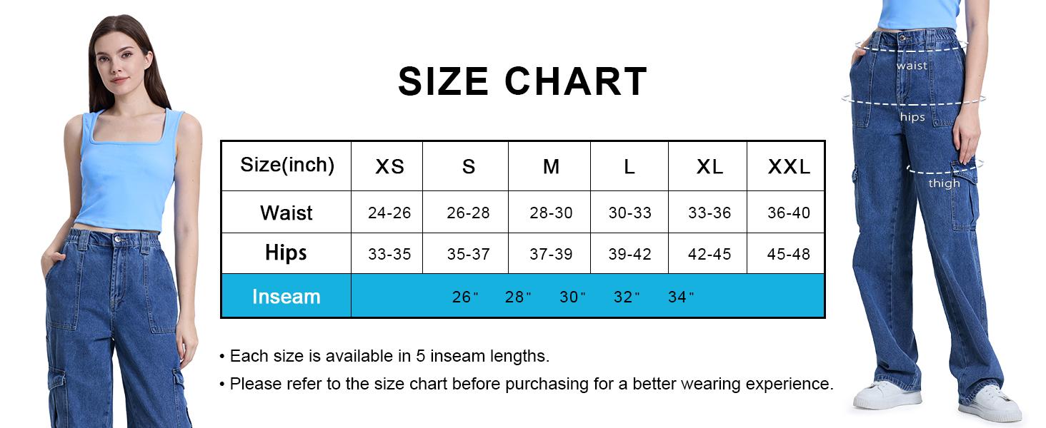 Y2K Women's Straight Leg Cargo Jeans Relaxed Fit Denim Pants, Multiple Lengths for Petite & Tall Women