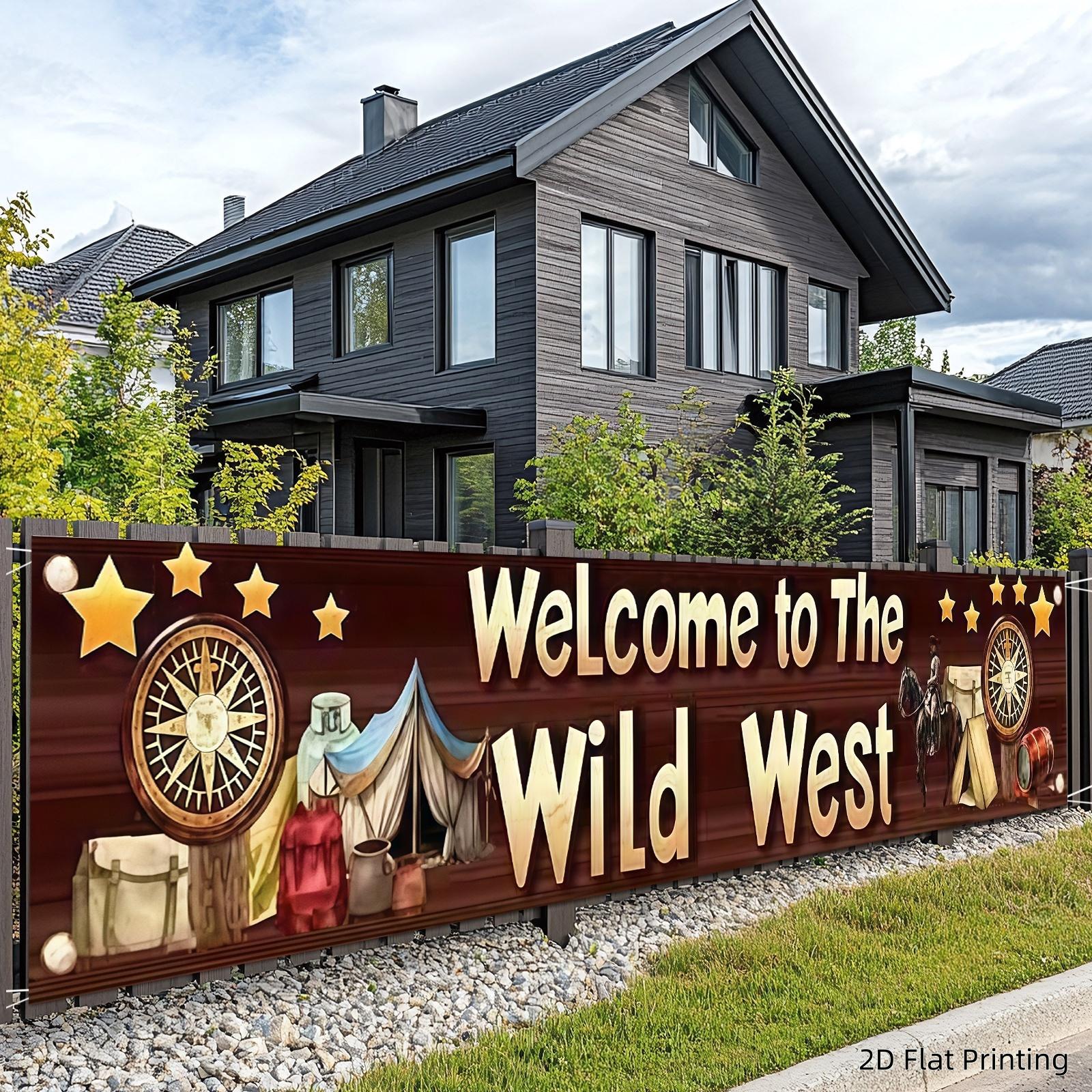 2DFlat1pc Western Cowboy Style Themed Banner Backdrop, With Vintage Wood Texture, Cowboy Tent & Compass Elements, Ideal for Western Themed Party, Cowboy Birthday, Camping Themed Event, Retro Tavern Decoration, Also as Wall Hanging or Photo Background,