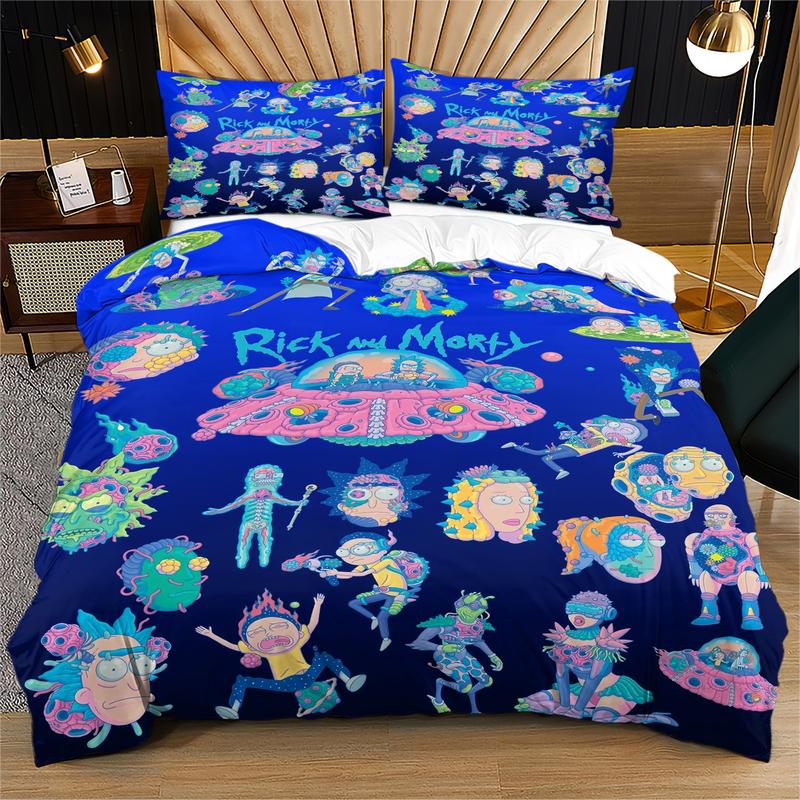 Rick And Morty Pattern Printed Soft And Durable Duvet Cover Set, Including 1 Duvet Cover And 1 Or 2 Pillowcases, Bedding Set Without a Core And Pillow, Suitable For Family Bedrooms And Dormitories, a Very Innovative Gift