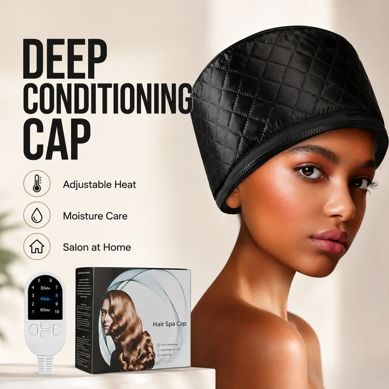 Adjustable Temperature Electric Heating Bonnet Hair Steamer - Bonnet Shape, Moisturizes, Deep Conditioning, At-Home Care Tool, Winter Gift for Women (Beauty & Personal Care Hair Styling Accessory)