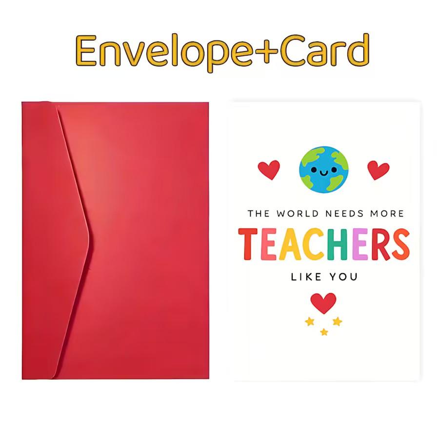 1/3/7pcs Heartwarming Teacher Appreciation Greeting Card, "The World Needs More Teachers Like You" Colorful Design with Earth & Hearts, Perfect Thank You Gift for Educator, Mentor, Professor, Ideal for End of Year, Teacher's Day, Retirement