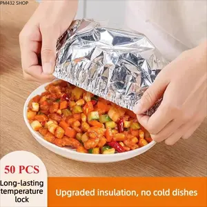 50 PCS Disposable Aluminum Foil Covers, Heat Retaining Kitchen Supplies, Food Insulation Lids for Home Dining and Food Containers, Keep Food Fresh and Warm