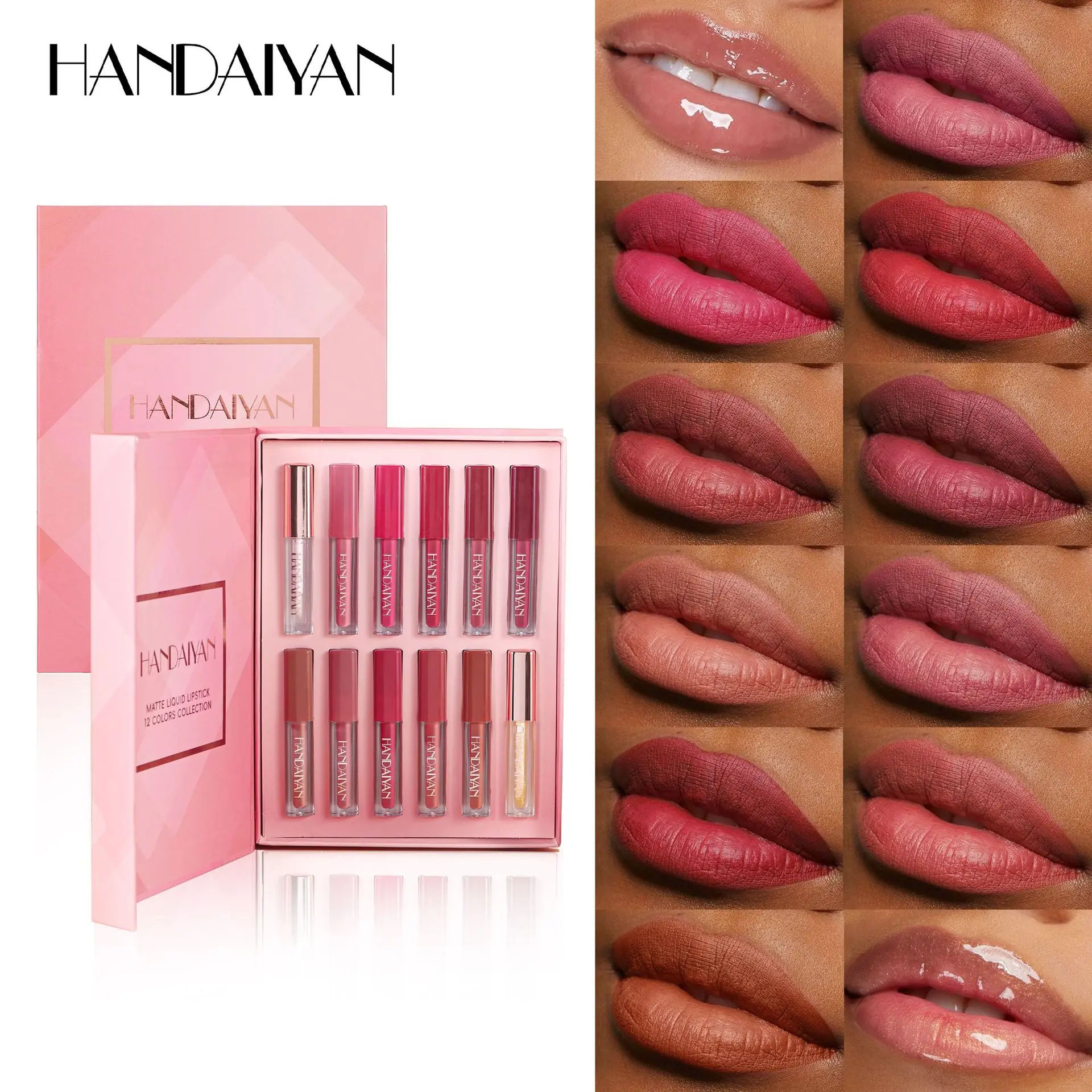 HANDAIYAN 12 Pcs Matte Liquid Lipstick Book Gift Set - Long Lasting Waterproof Velvet Lip Gloss Pack for Women