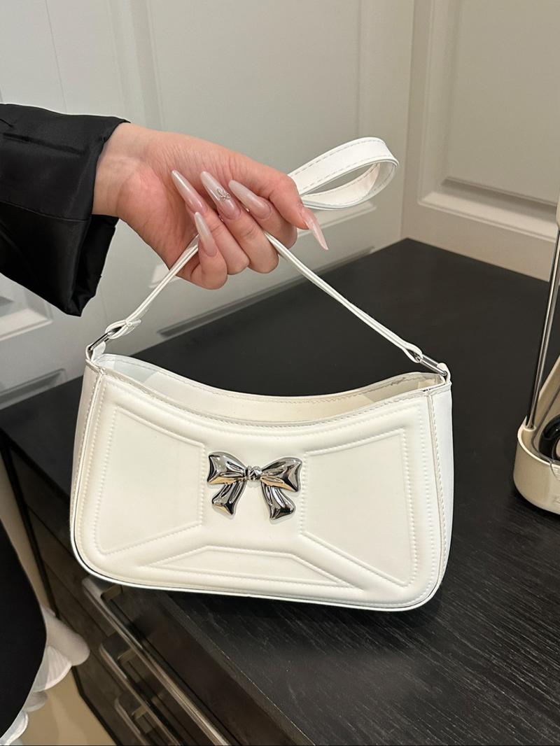 Women's Elegant Bowknot Decorated Shoulder Bag, Fashionable Solid Color Crossbody Bag for Work & Daily Used, Casual Trendy Versatile High-quality Daily Commuting Bag, Casual Trendy Purse