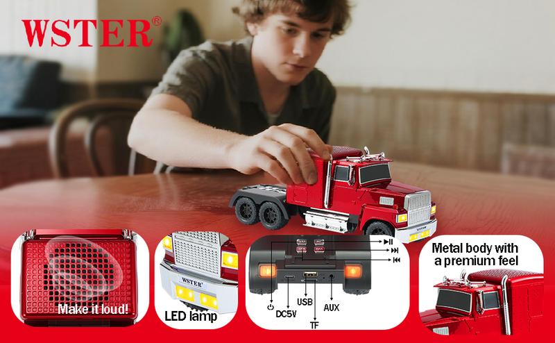 WSTER WS-570 Big Truck Model Bluetooth Speaker with USB TF Card AUX FM Radio TWS Pairing for Home OutdoorBeach Stereo Audio Subwoofers Birthday Gift