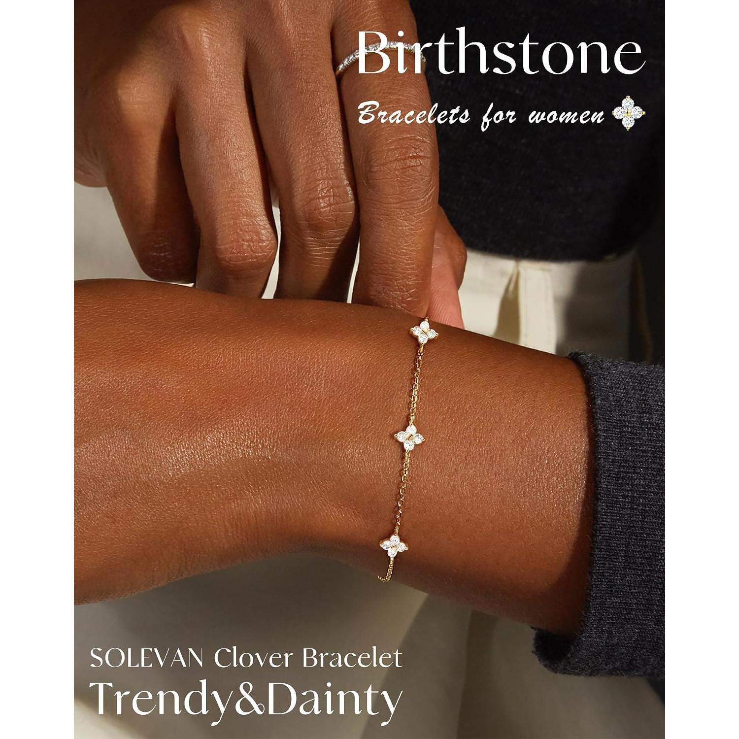 Clover Birthstone  Bracelets for Women Trendy Non Tarnish Gifts