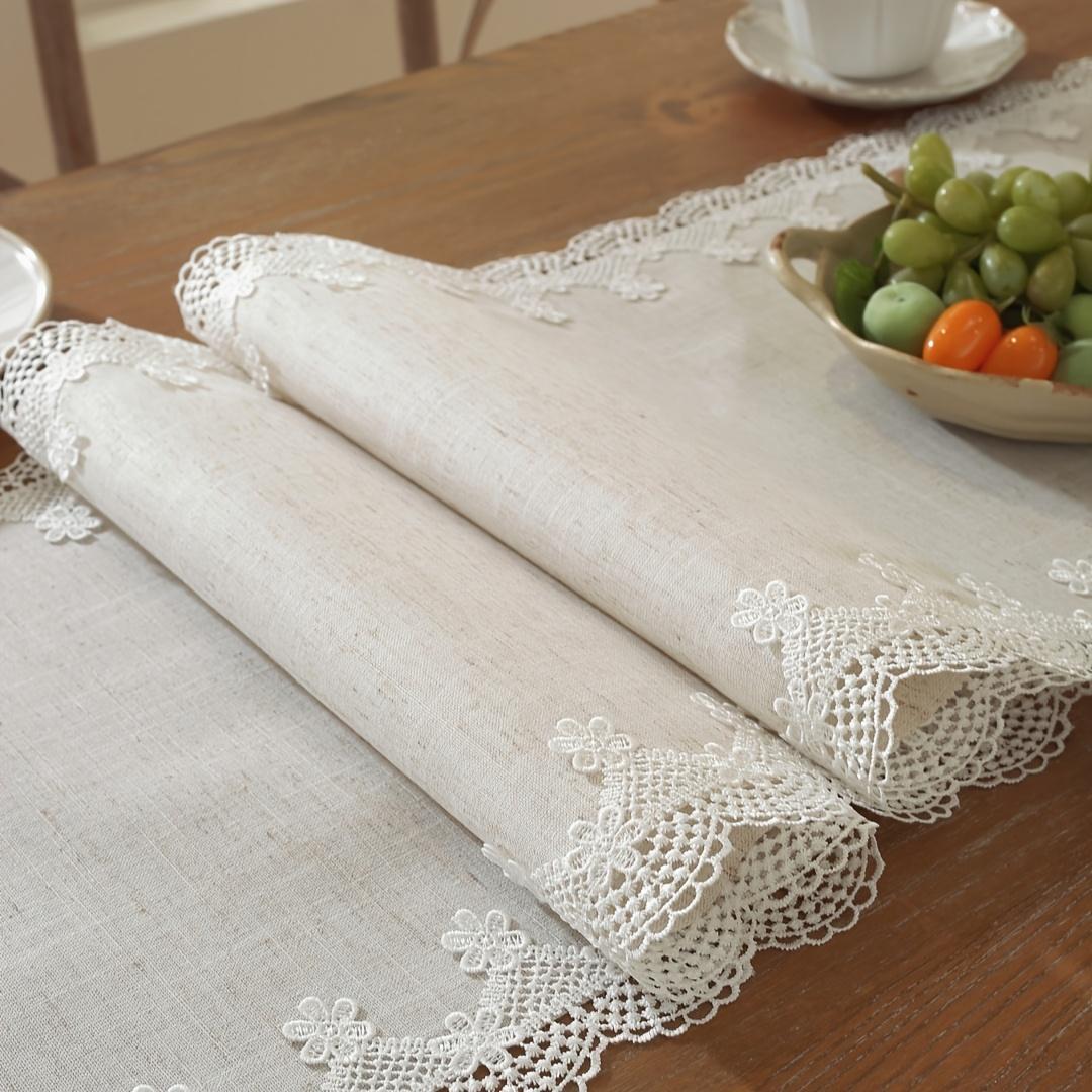 Elegant Table Runner, Polyester Fabric, Embroidered Lace Trim, Versatile for Home Kitchen Living Room, Party Decor, Wedding Decoration