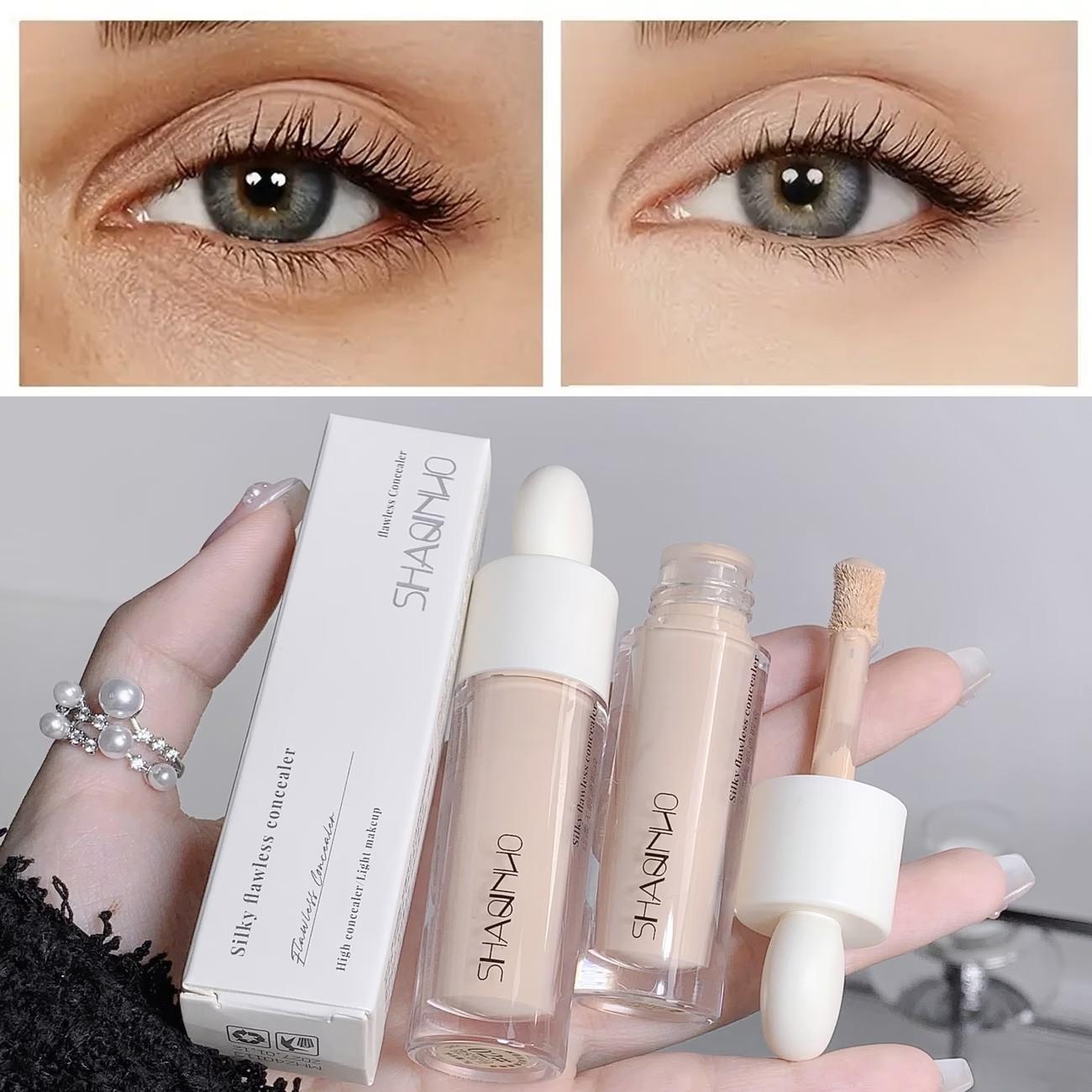 Full-Coverage Liquid Concealer - Silky and flawless, waterproof and sweat-resistant, lightweight and smooth, comes with a soft brush, suitable for dark circles and spots, long-lasting formula, light beige series, precise application, daily makeup essentia