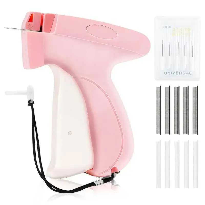 Upgraded Handheld Micro Stitch Gun Kit - Pink Beginner-Friendly Stainless Steel Handheld Sewing Machine, 5000 Black & White 5mm Stitches, Sewing Supplies Crafts, Cloth Repair Tool for Travel or Home Repairs, Denim/Cotton Fix, Sports Gloves