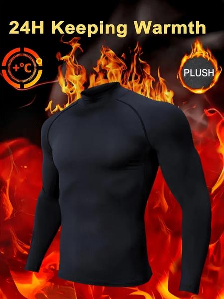 4PCS RUKIOO Men’s Warm Compression Sports Set – Base Layer with Stand Collar & Raglan Sleeves, Polyester/Elastane, Breathable & Stretch, for Fall/Winter Outdoor Training, Cycling & Running, Compression Garment