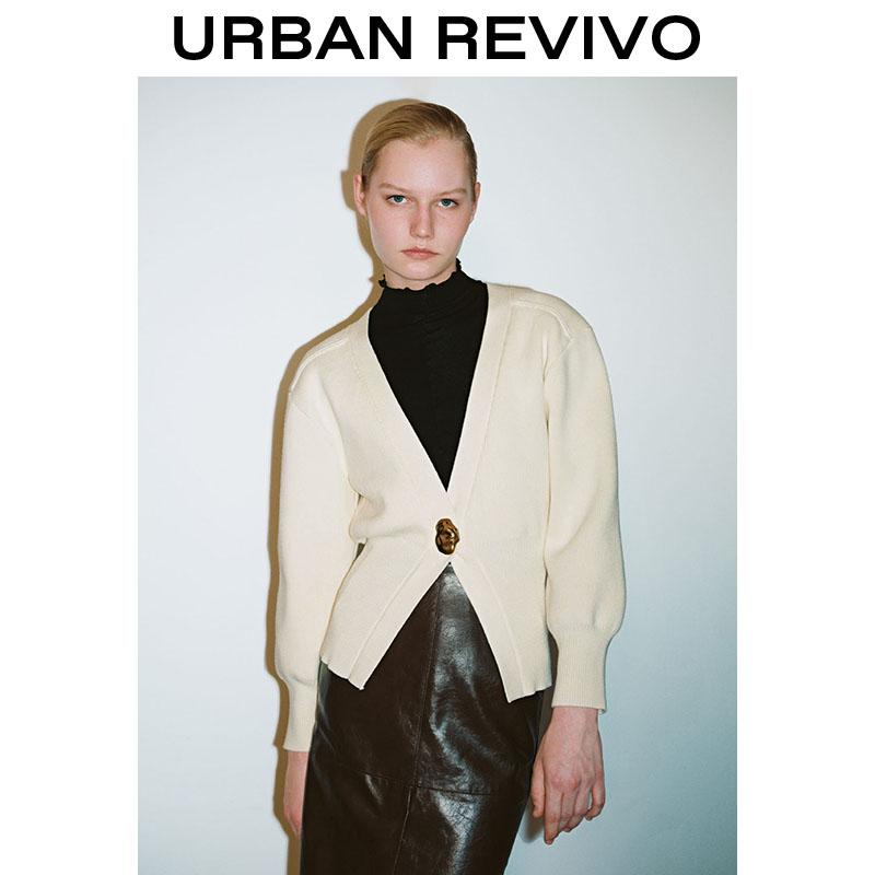 URBAN REVIVO 2026 Women V-Neck One Button Skater Knitted Cardigan Tops Knitwear  Casual Outfit Clothing Girl Elegant Fashion Trendy and Versatile SpringStatements