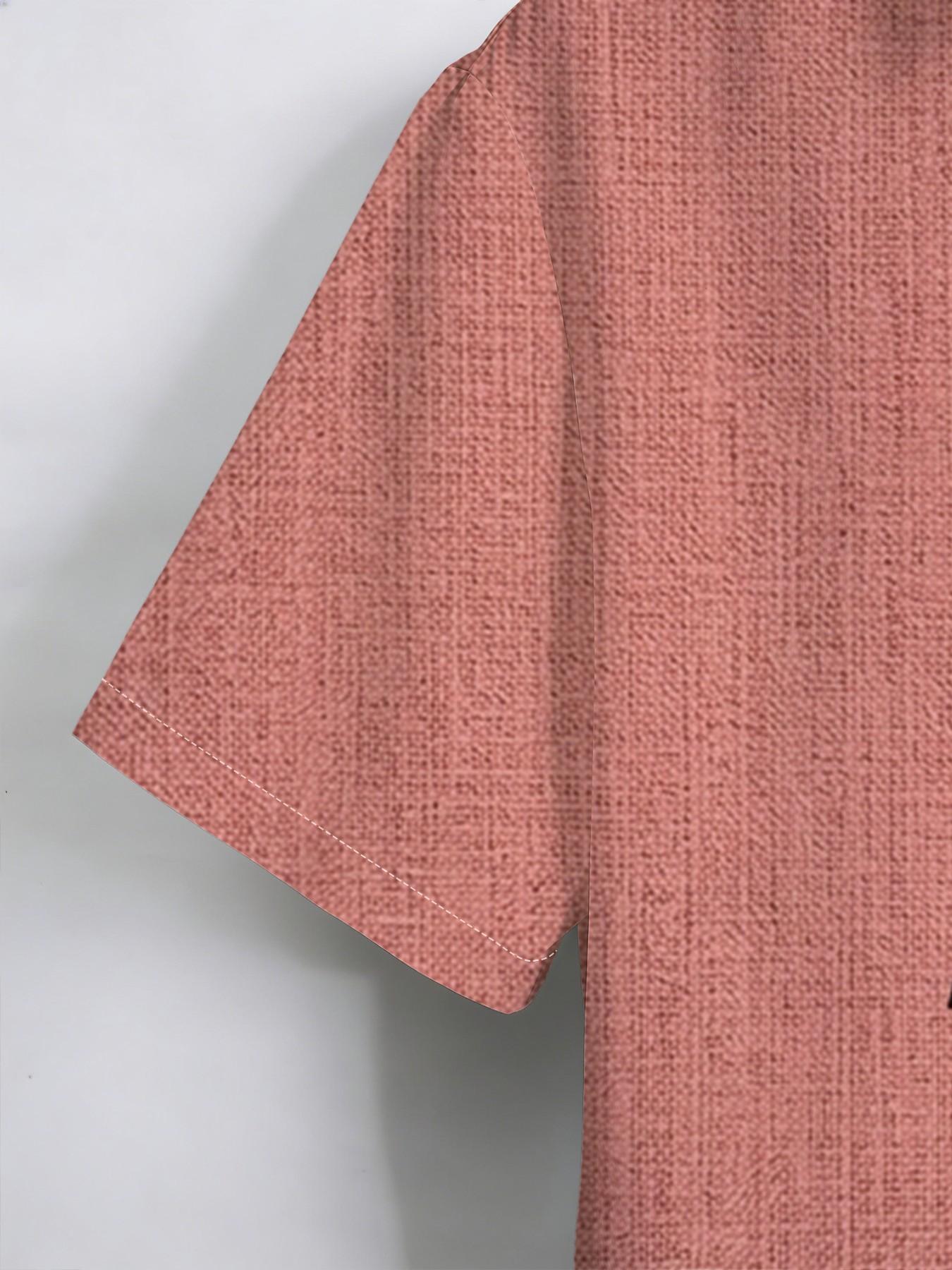 New Summer Men's Short Sleeve Shirt, Vintage Linen Texture Coconut Tree Print, Casual Breathable Beach Holiday Hawaiian Shirt