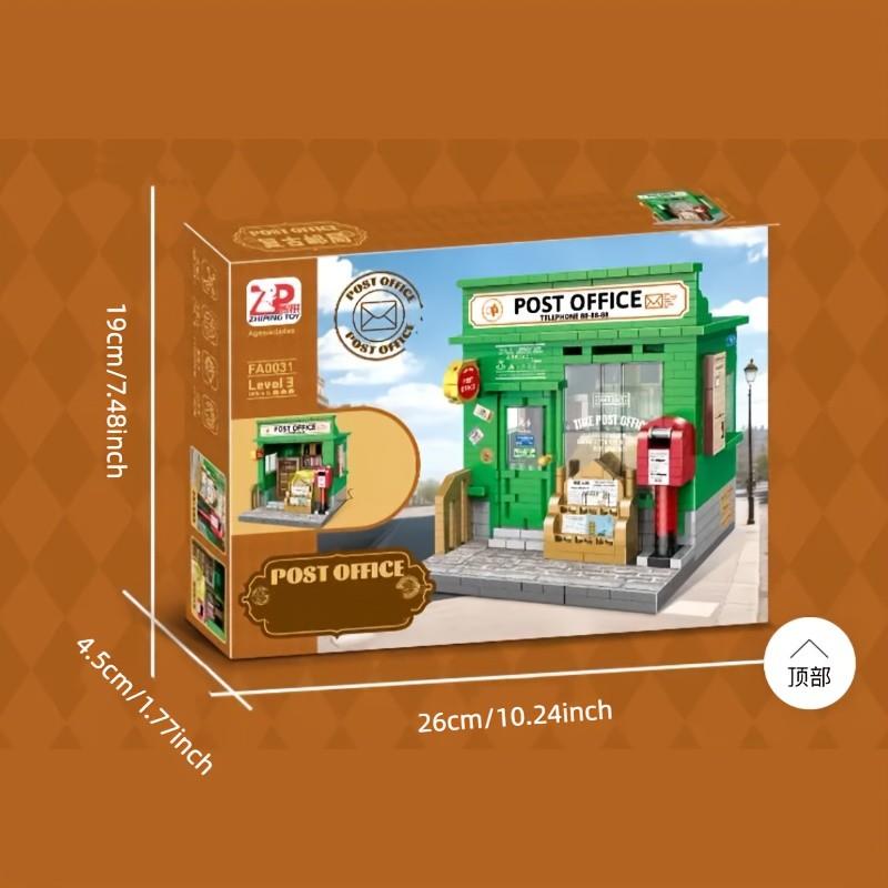 2 Elegant Building Block Models, Post Office and Bookstore Kits, DIY Assembly, Home Decor, Perfect Gift for Holidays