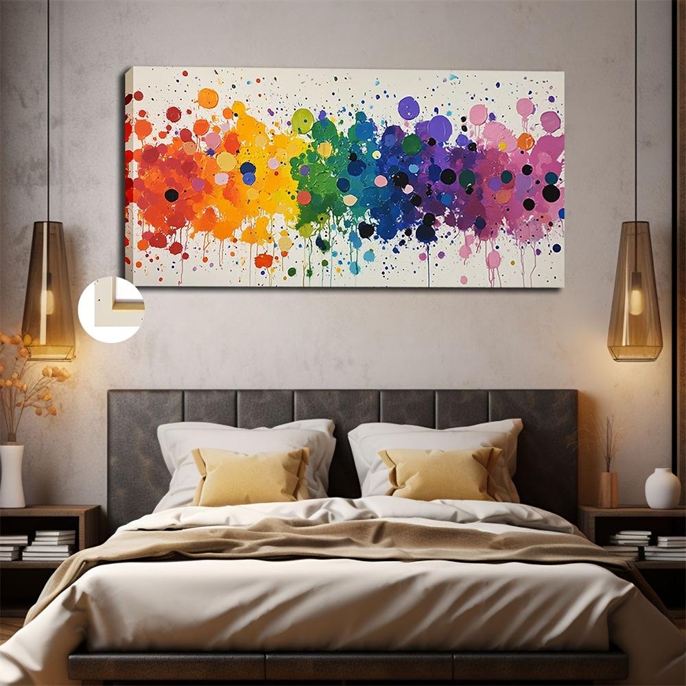 Artistic Retro-Classic Minimalist Abstract Rainbow Watercolor & Oil Painting Print - Large-Format (20x40 / 24x48 Inches) Framed Wall Art Decor, Suitable for Living Rooms, Bedrooms, Home Offices, and Classrooms - Featuring an Interior Solid Wood Frame