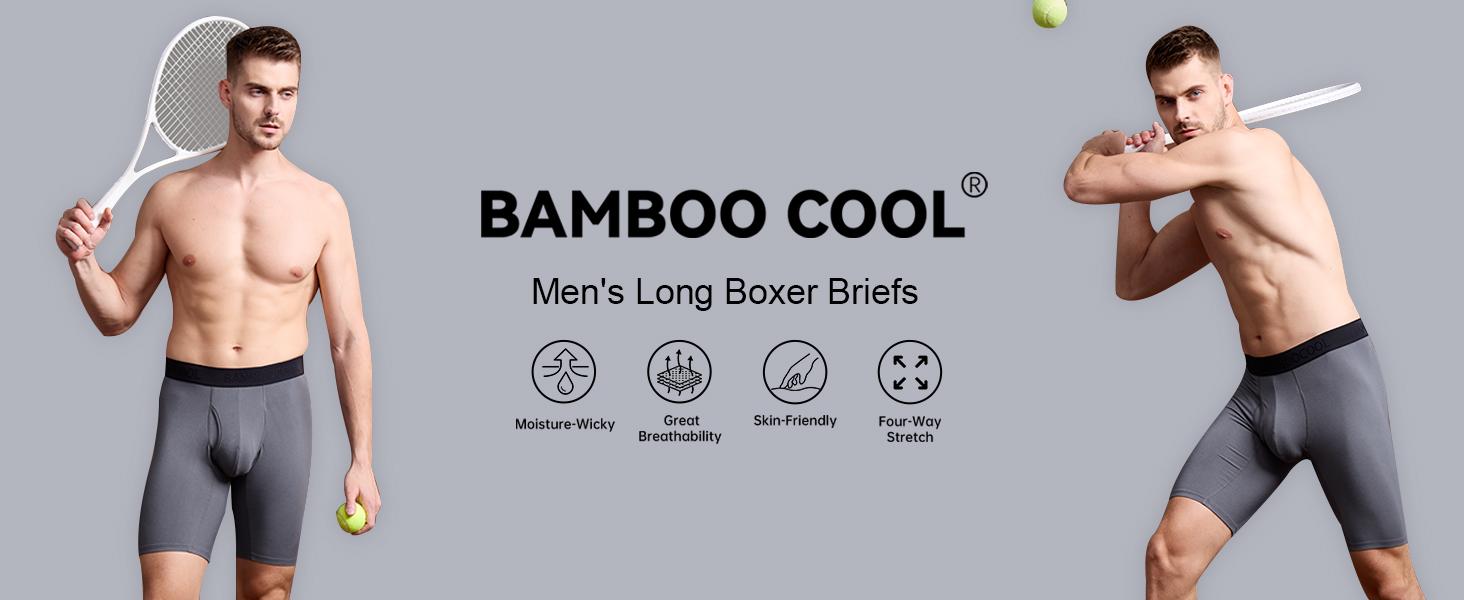 BAMBOO COOL Men's Boxer Briefs Long Leg Performance Sports Breathable Underwear for men Gym Wear Gymswear