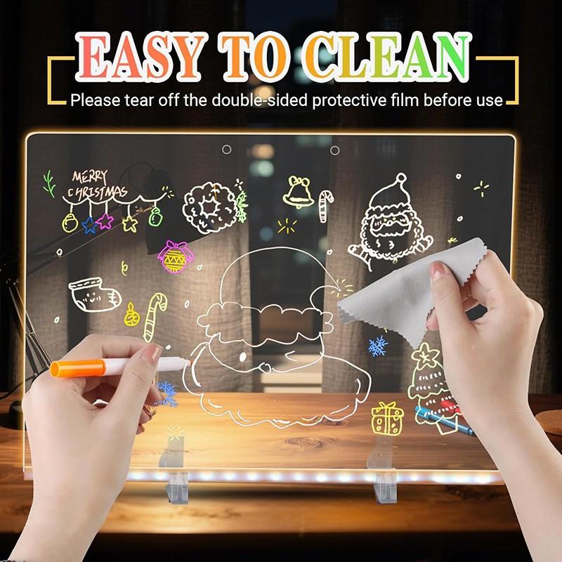 LED Light Drawing Board, Rechargeable LED Drawing Tablet, 13.8x10 Inch Night Lamp, 4 Modes & 7 Colors, Kids Gift, Enlightenment Drawing Board