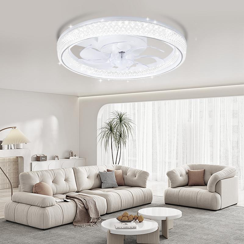 GLITGATE Diamantes Smart Ceiling Fan with Light 20" White Crystal 6-Speed Reversible DC Motor APP Remote Control Timer Dimming 3 Color Temperatures for Bedroom Living Room