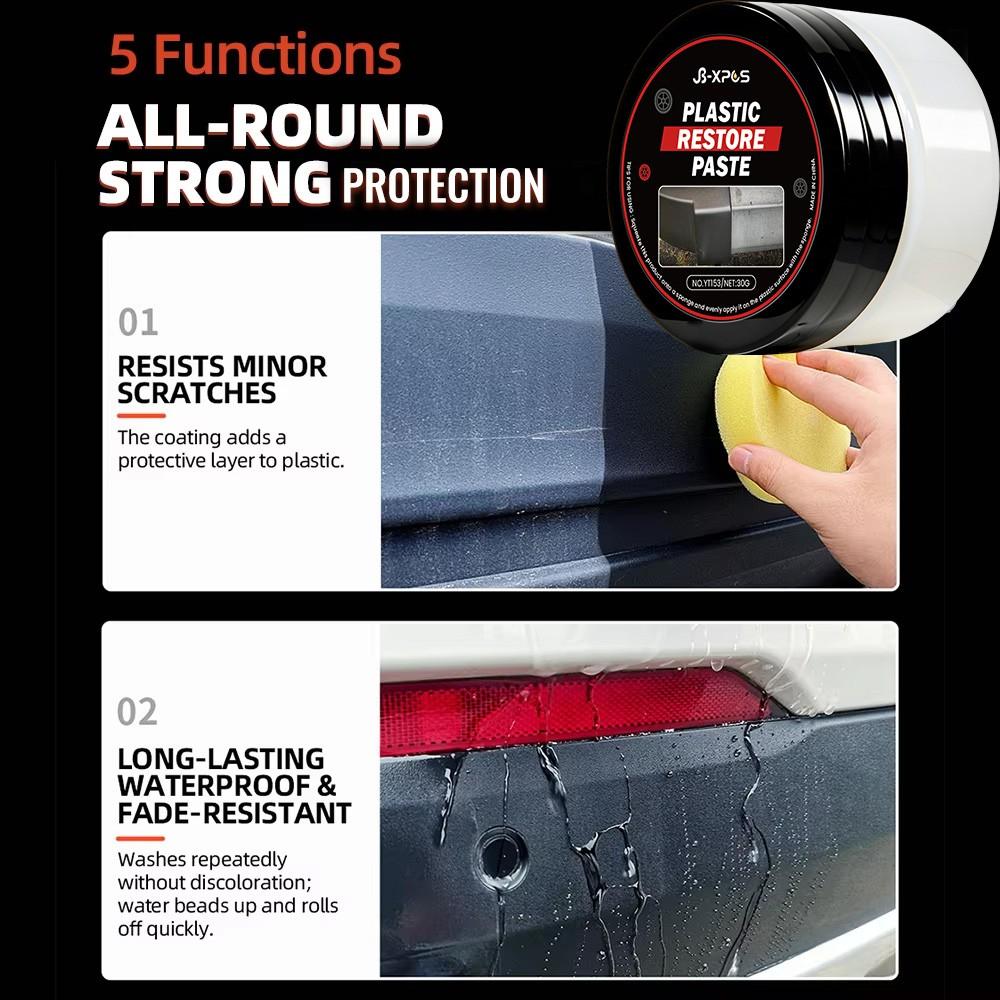 Car Plastic & Leather Restorer, Auto Plastic Rubber Exterior Repair, Restoration Wax for Shine, Seal & Brighten Vehicle Surfaces