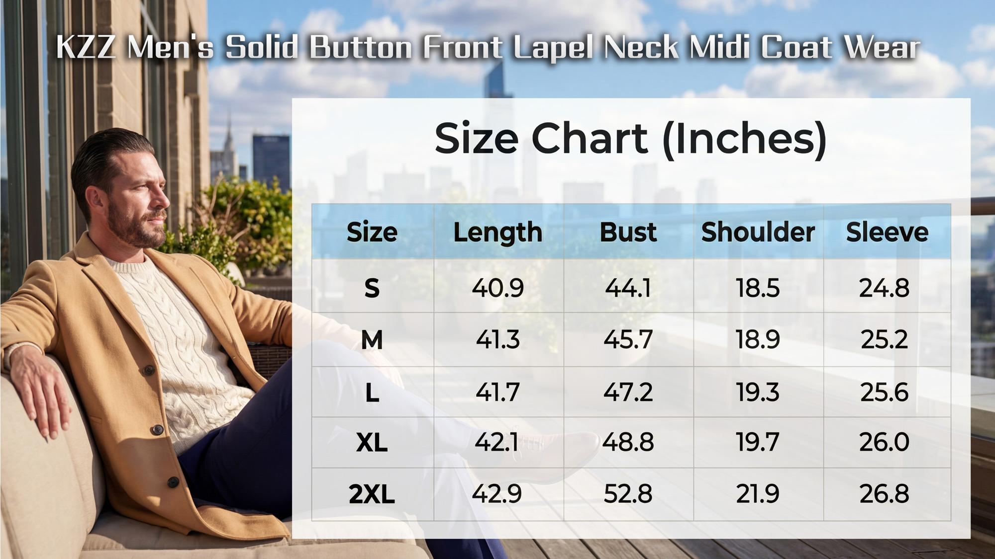 KZZ Men's Solid Button Front Lapel Neck Midi Coat, Regular Fit Casual Long Sleeve Outerwear for Fall & Winter, Men's Clothes for Daily Wear Christmas gifts christmas gifts for him Beige Khaki jackets SpringStatements