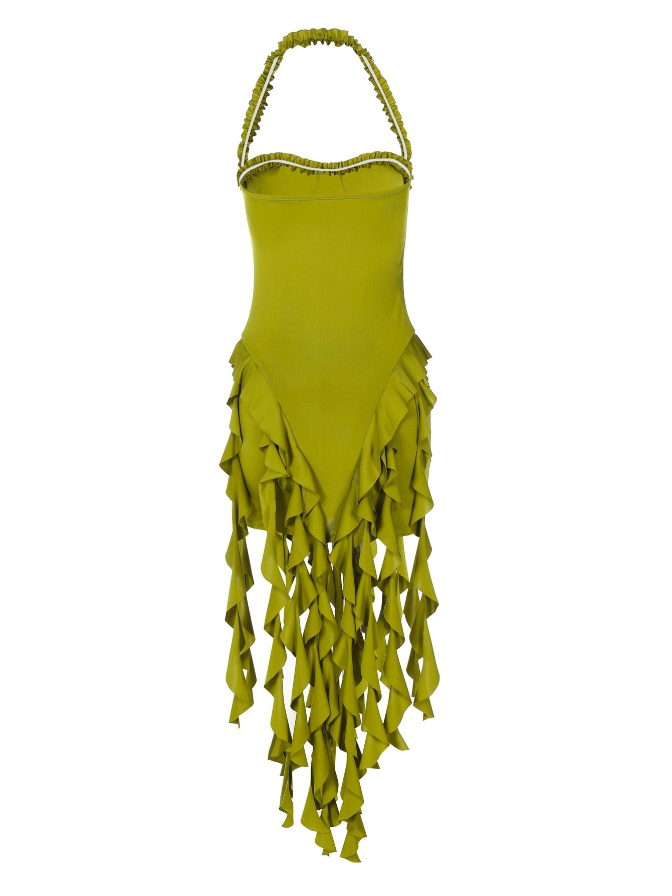 Women's Plain Ribbon Halter Neck Ruffle Hem Bodycon Dress, Sexy Y2K Octopus Dress, Chic Backless Sleeveless Mini Dresses for Party Club Dating Wear, Ladies Summer Fashion Clothes, Valentine's Day Gift for Girl