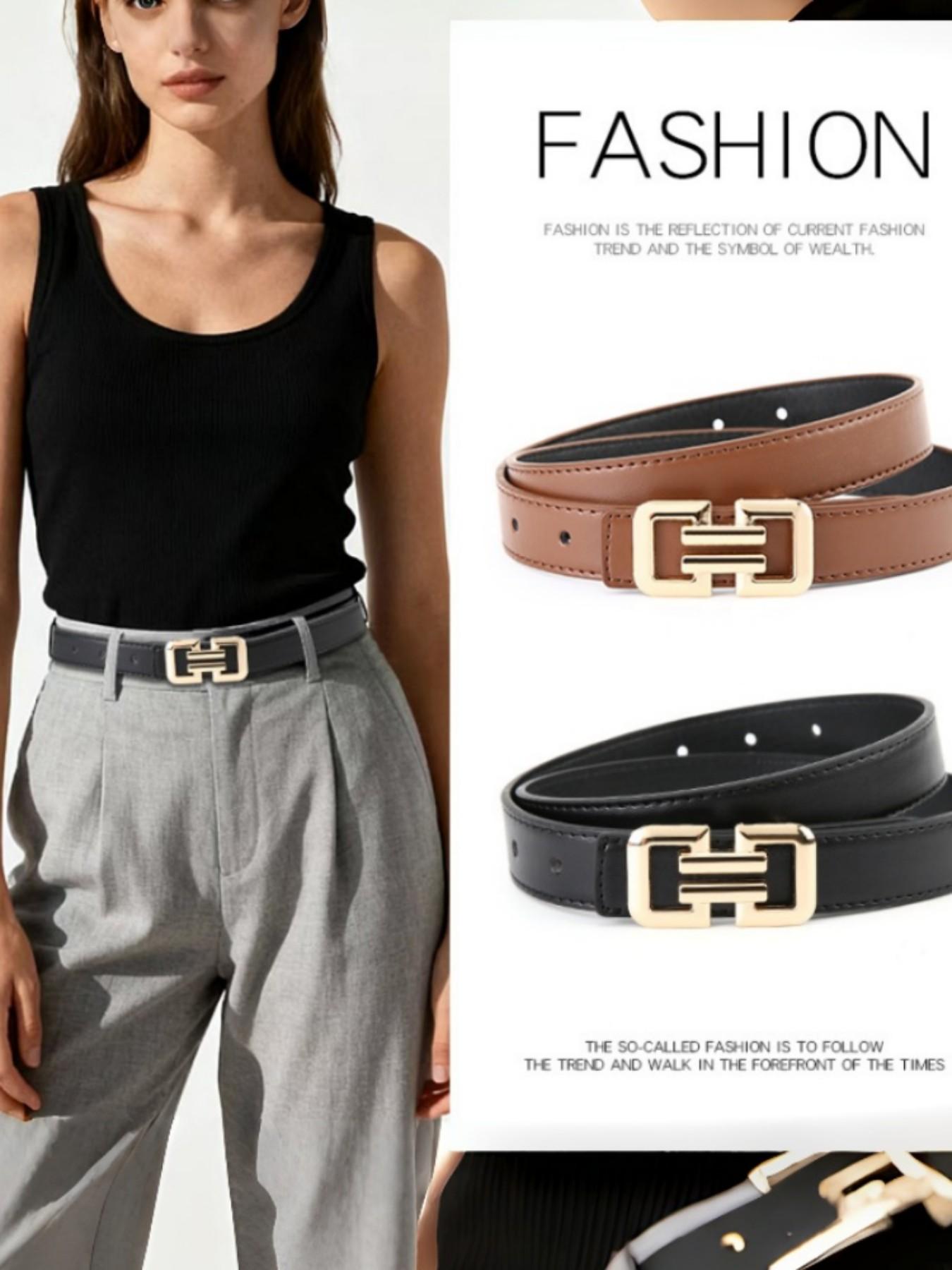 Luxury Women's Belt Fashion Denim Accessory, 2.4cm Wide Skinny Waistband, Suitable for Various Occasions, Ladies PU Leather Belt