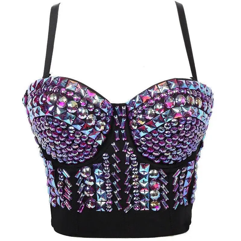 Europe And The United States Nightclub Sexy Short Paragraph Beaded Bustier Goddess Fan Steel Ring Shoulder Strap Tops
