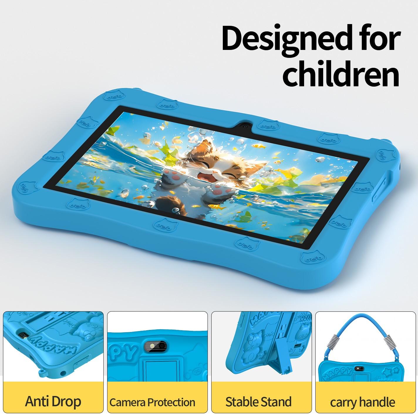 7 Inch Kids Tablet PC Android 13.0 4GB 64GB, Dual Camera 2mp+5mp, WiFi Bluetooth-compatible, Shockproof Case, Parental Control, Ideal Gift