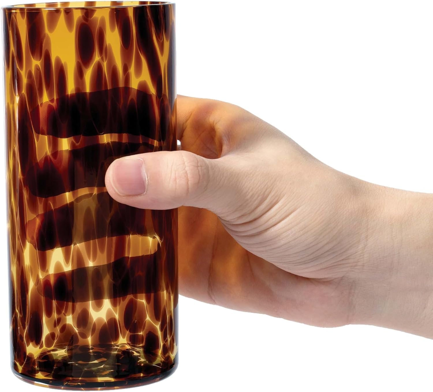Collection Tortoise Shell Highball Glass Set of 4 – 14.54 oz Borosilicate Cocktail & Water Glasses – Durable, Lead-Free, Dishwasher Safe – Elegant Gift Packaging