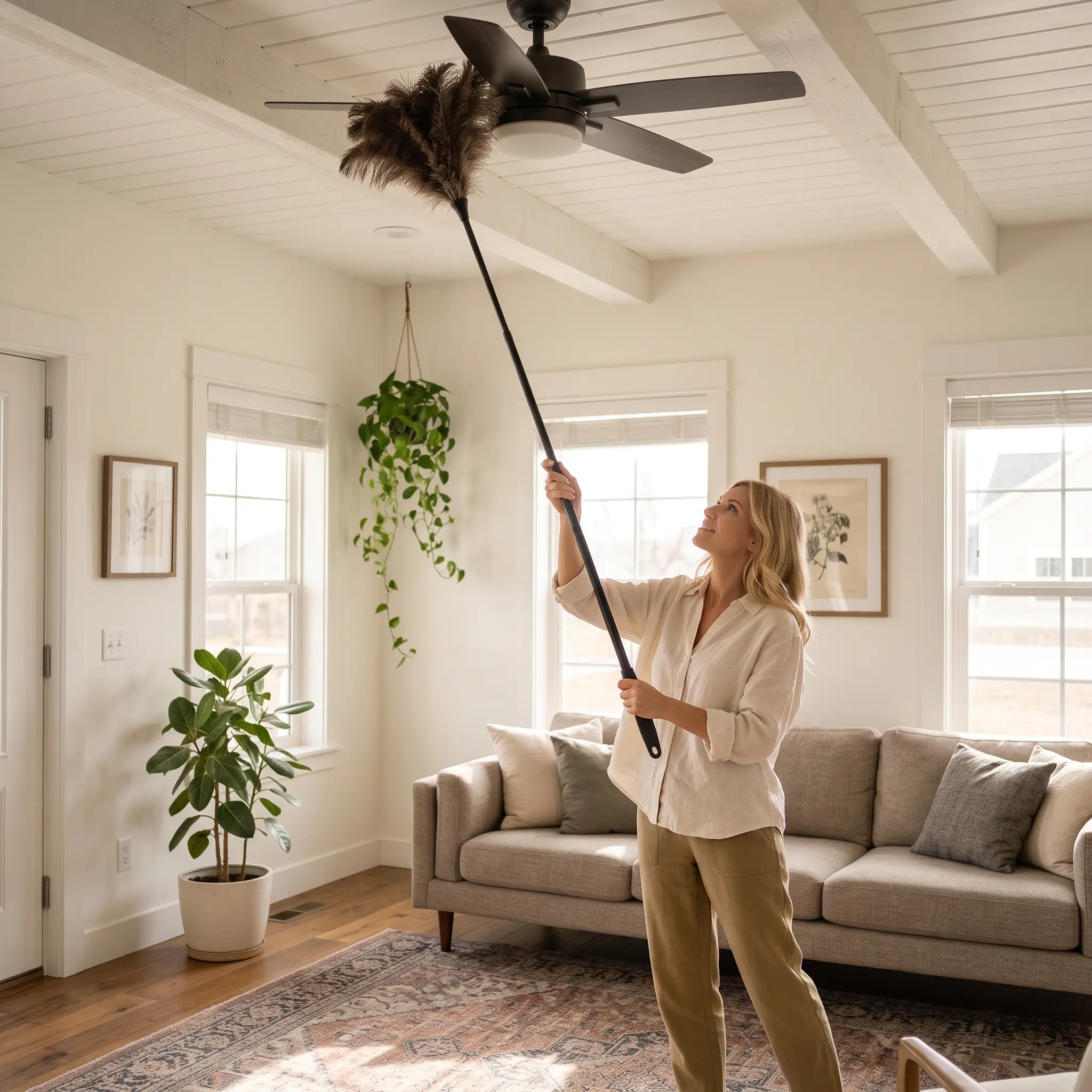 Extendable Feather Duster with Long Handle Bendable Cleaning Tool for Ceiling Fan & Pet Hair