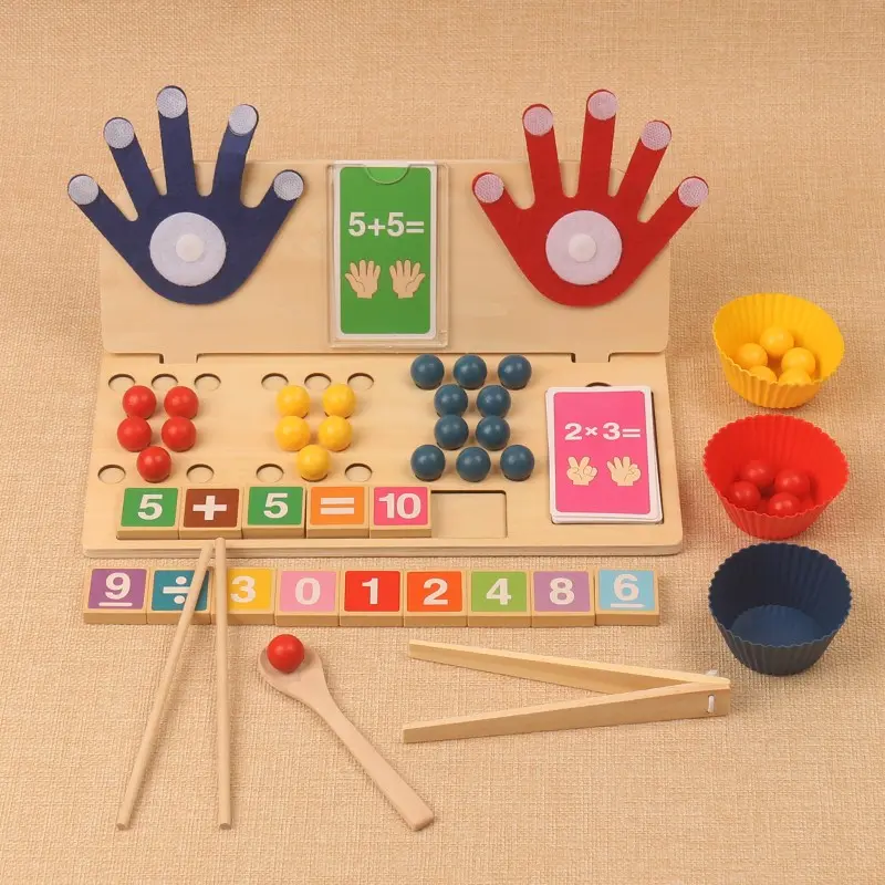 Finger Math Bead Toy, Wooden Montessori Math Learning Tool, Addition Subtraction Multiplication Division Board, Focus Hand-Eye Coordination Game