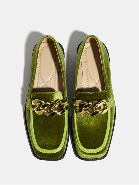 Women's Velvet Thick Sole Flat Square Toe Loafers, Retro Style Fall Fashion Shoes, Comfortable Slip-On Design for Daily Wear
