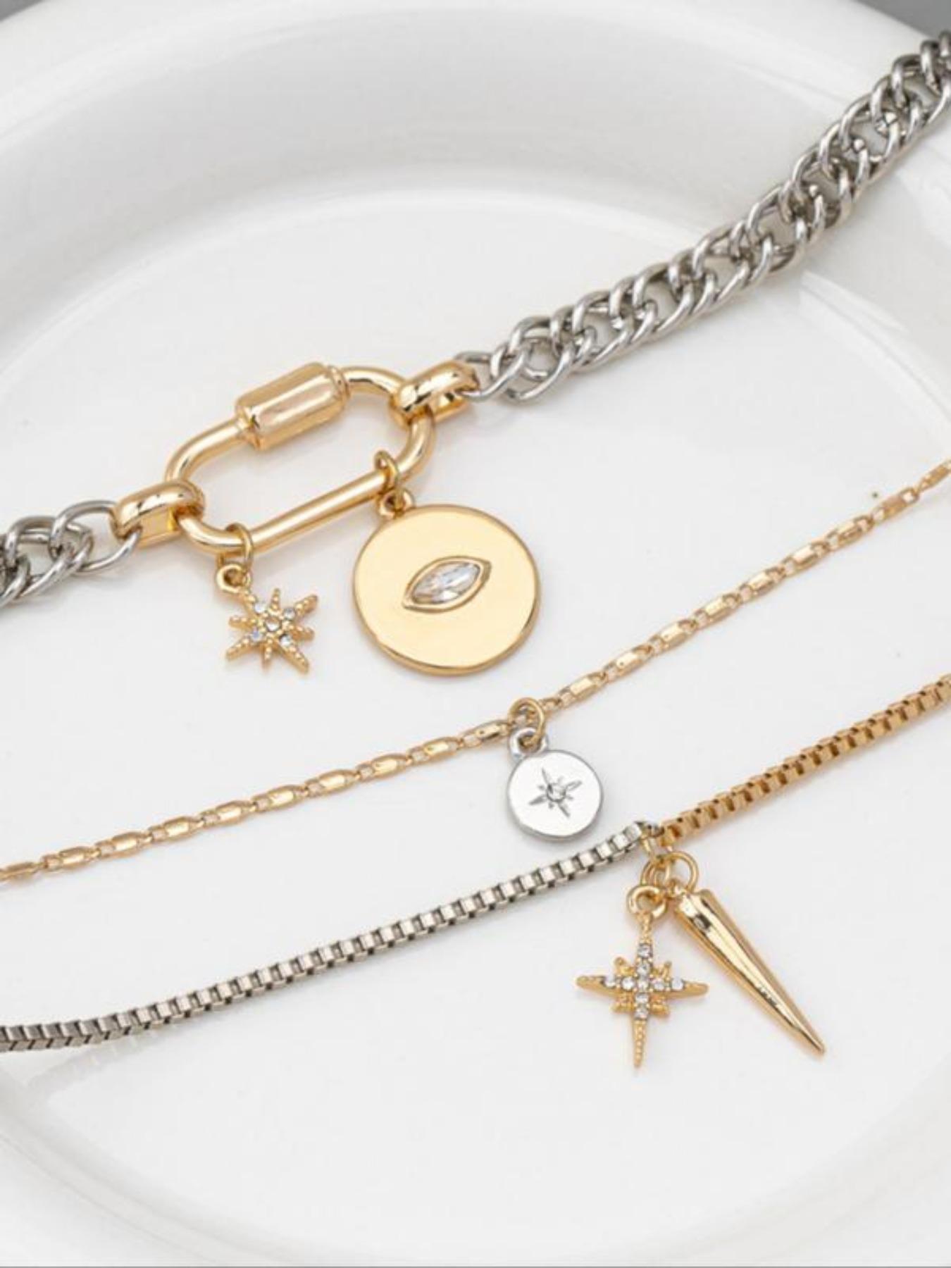 Metal simple two-color layer necklace, personalized exaggerated trendy eye pendant multi-layer stacking necklace for women, fashionable and versatile, suitable for daily wear during the back-to-school season , Dainty Layering Jewelry, Layered Necklaces