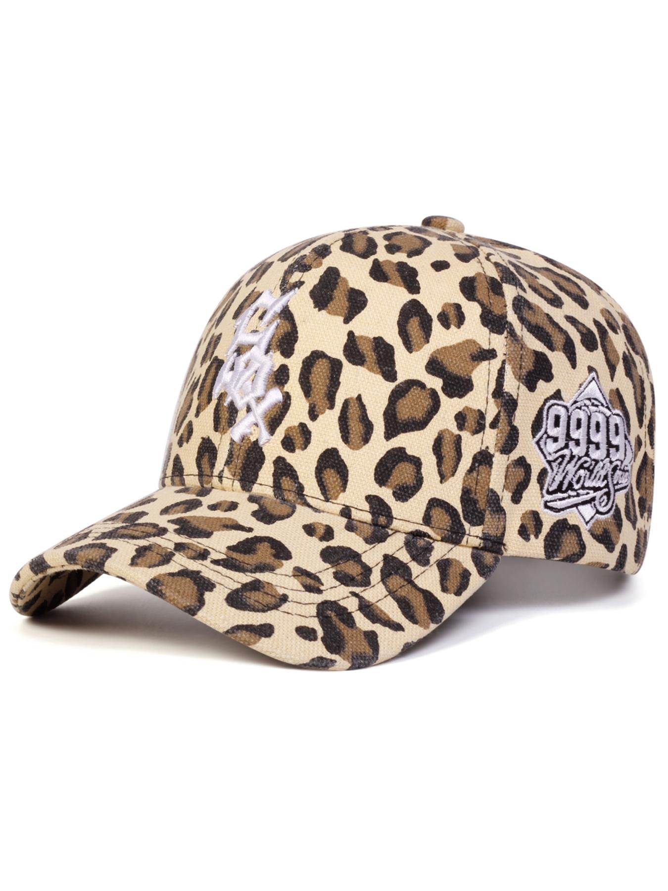 Unisex Sox Letter Embroidered Leopard Print Baseball Cap, Adjustable Outdoor Sun Protection Hat for Travel Beach Vacation
