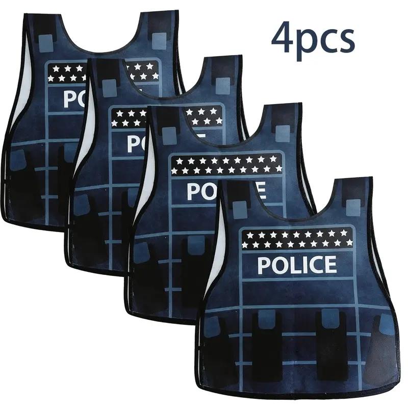 4 Piece Police Party Supplies, Non-Woven Vest Costume, Halloween Costume Party, Role Play, Durable Material, Theme Event Gear, Party Costume Accessory