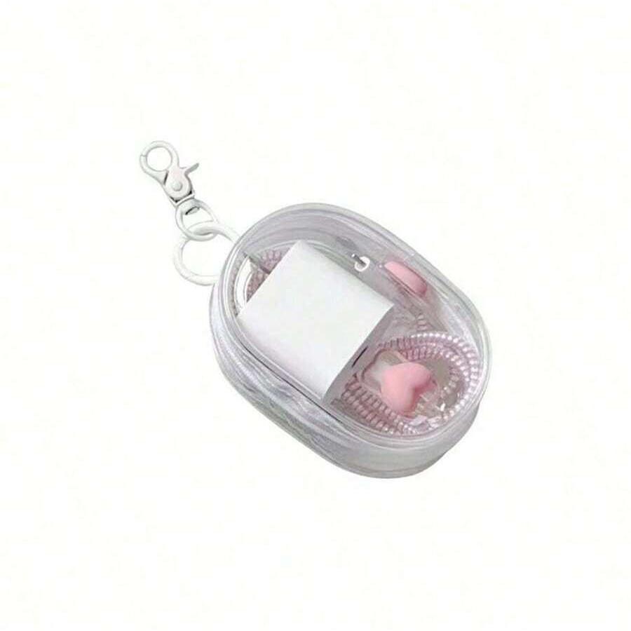 Transparent Multi-Purpose Data Cable Storage Bag, Portable Hook Design for Headphones, Ideal for Travel, 1 Piece