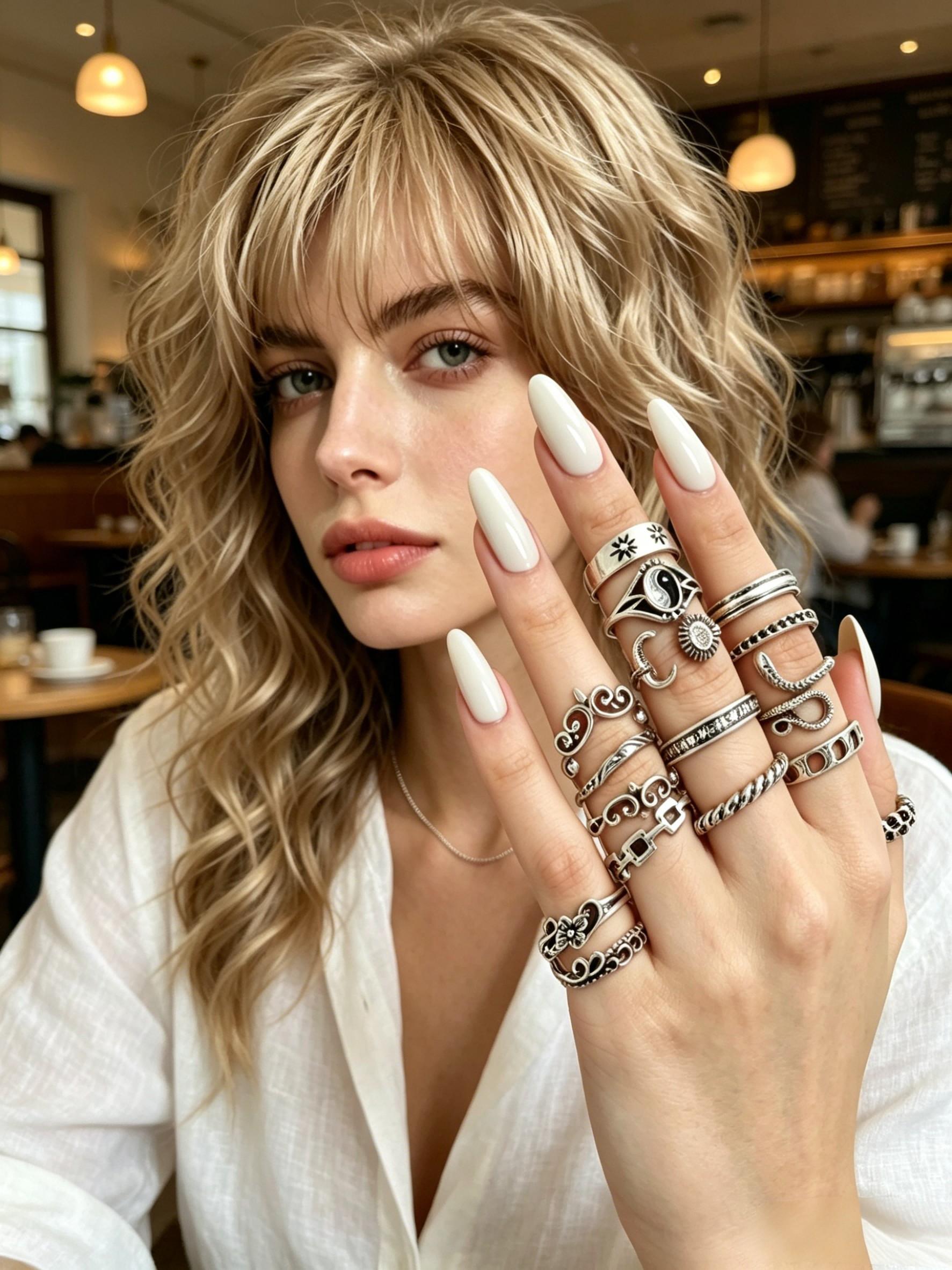 17-Piece Ring Necklace Set, Vintage Silver Color Stackable Rings, Stainless Steel Pearl Necklace, Y2K Gothic Punk Jewelry, Gift for Friends