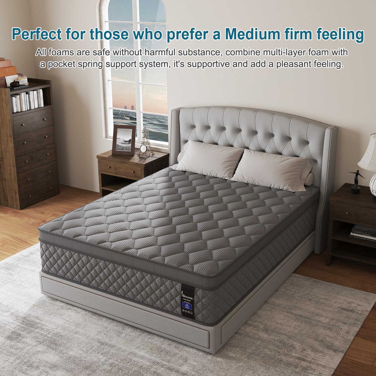 Twin Full Queen King Mattress, 10"12" 14"Hybrid Mattress with Gel Memory Foam and Individually Pocket Innerspring Euro Top Mattresses Medium Firm for Motion Isolation, Edge Support